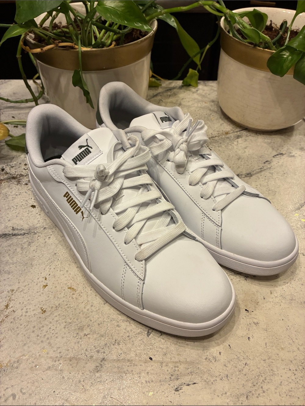 Puma White Sneakers with Gold Logo Accent size 12